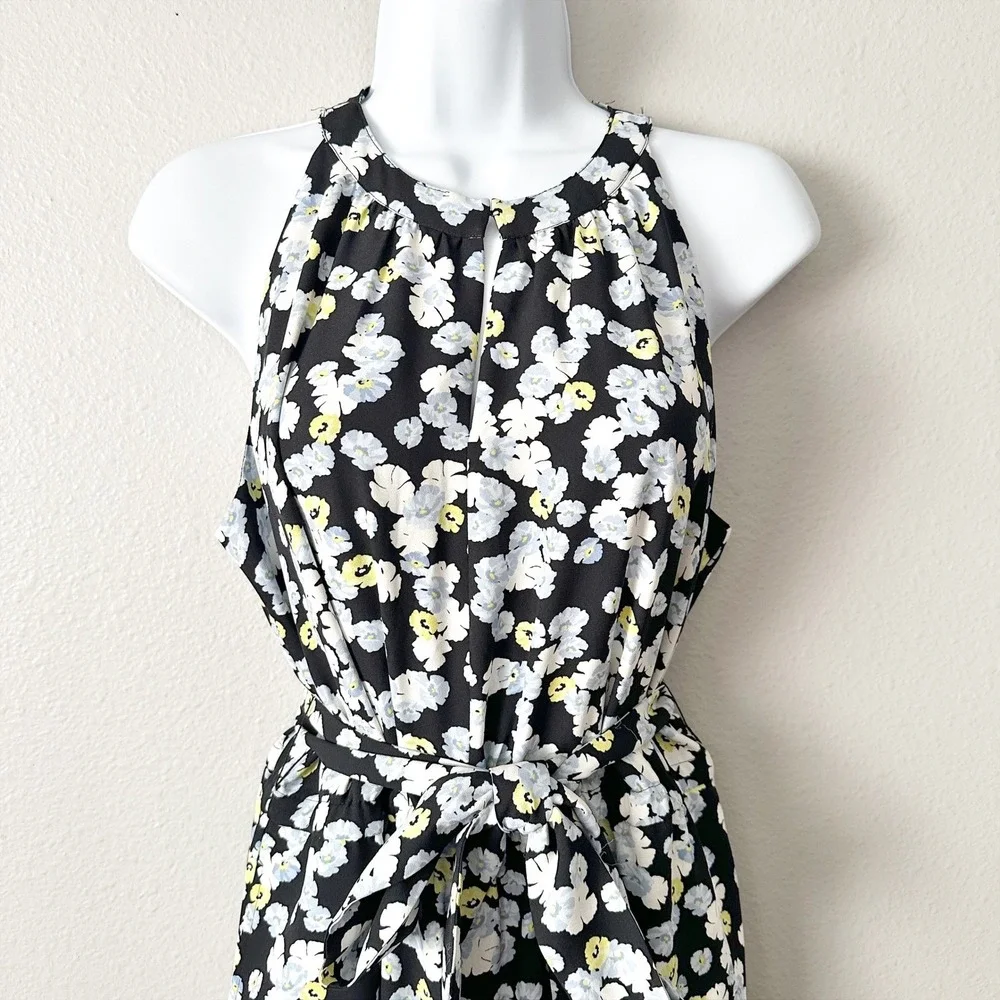 Ann Taylor Sleeveless Floral Self Tie Belt Halter Jumpsuit Women's Size 14